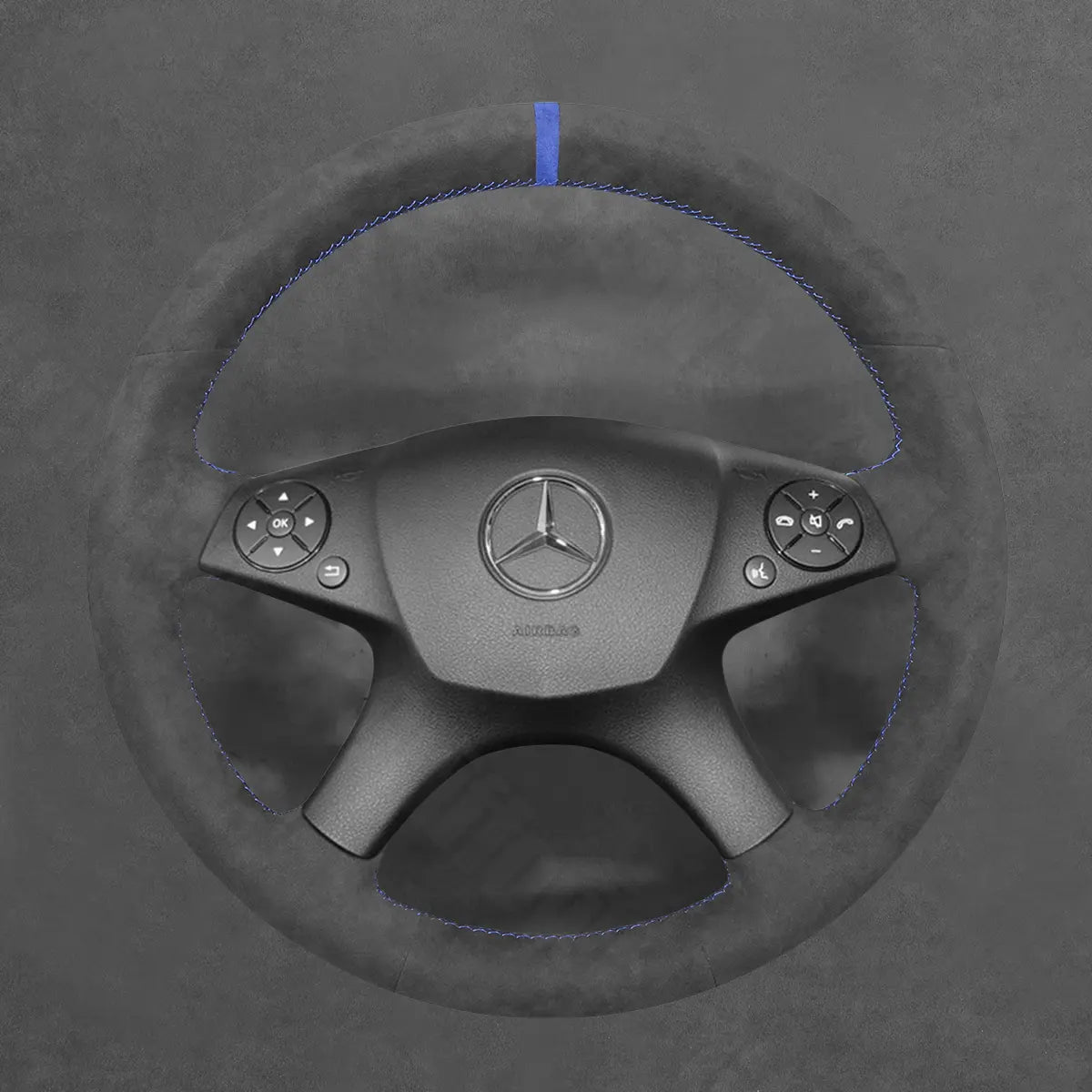 Griffowl Steering Wheel Cover for Customized Sedan Mercedes Benz W204 C-Class C280 C230 C180 C260 C200 C300 2007-2010. Compact, hand-sewn DIY wrap for quick interior mods and grip upgrade.