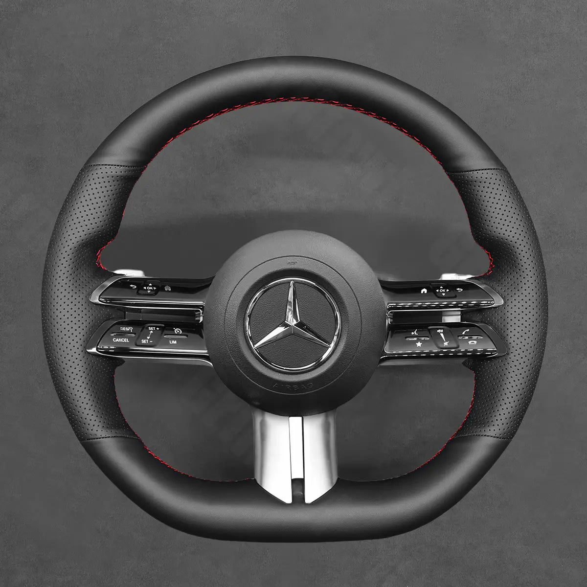 Griffowl Steering Wheel Cover for Customized Sedan Mercedes Benz W206 C257 W213 W223 EQS EQE 2021-2024. Perfect for enthusiasts seeking refined interior mods.
