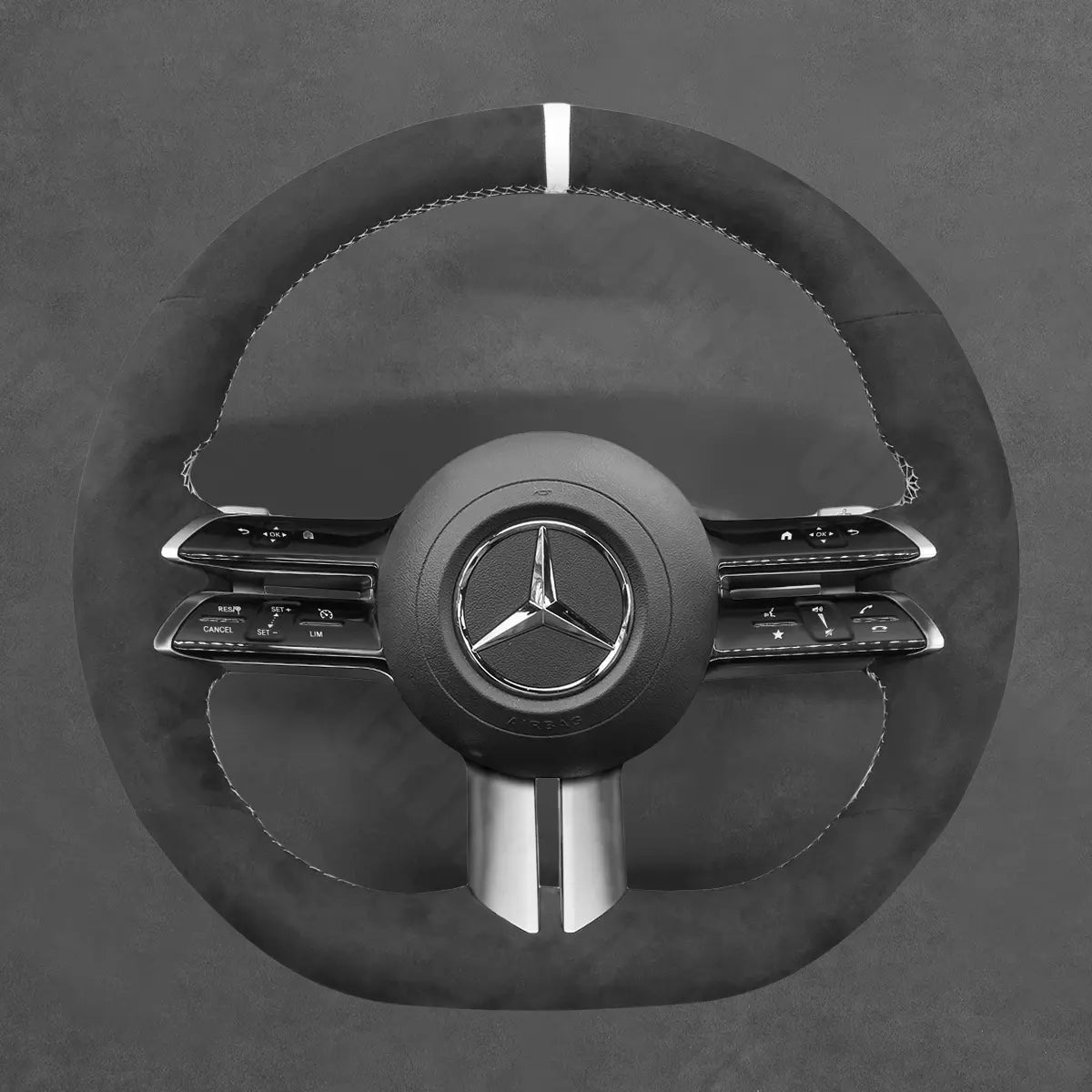 Griffowl Steering Wheel Cover for Customized Sedan Mercedes Benz W206 C257 W213 W223 EQS EQE 2021-2024. Perfect for enthusiasts seeking refined interior mods.
