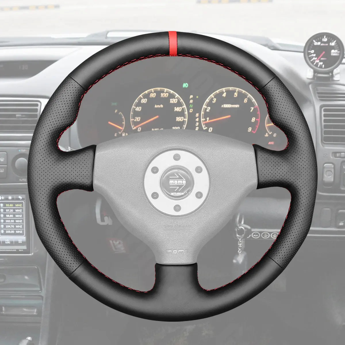 Griffowl Steering Wheel Cover for Customized Sedan Mitsubishi Lancer Evolution EVO 5 V6 VI 1998-2000. Hand-sewn DIY kit blends grip, function, and style inside.
