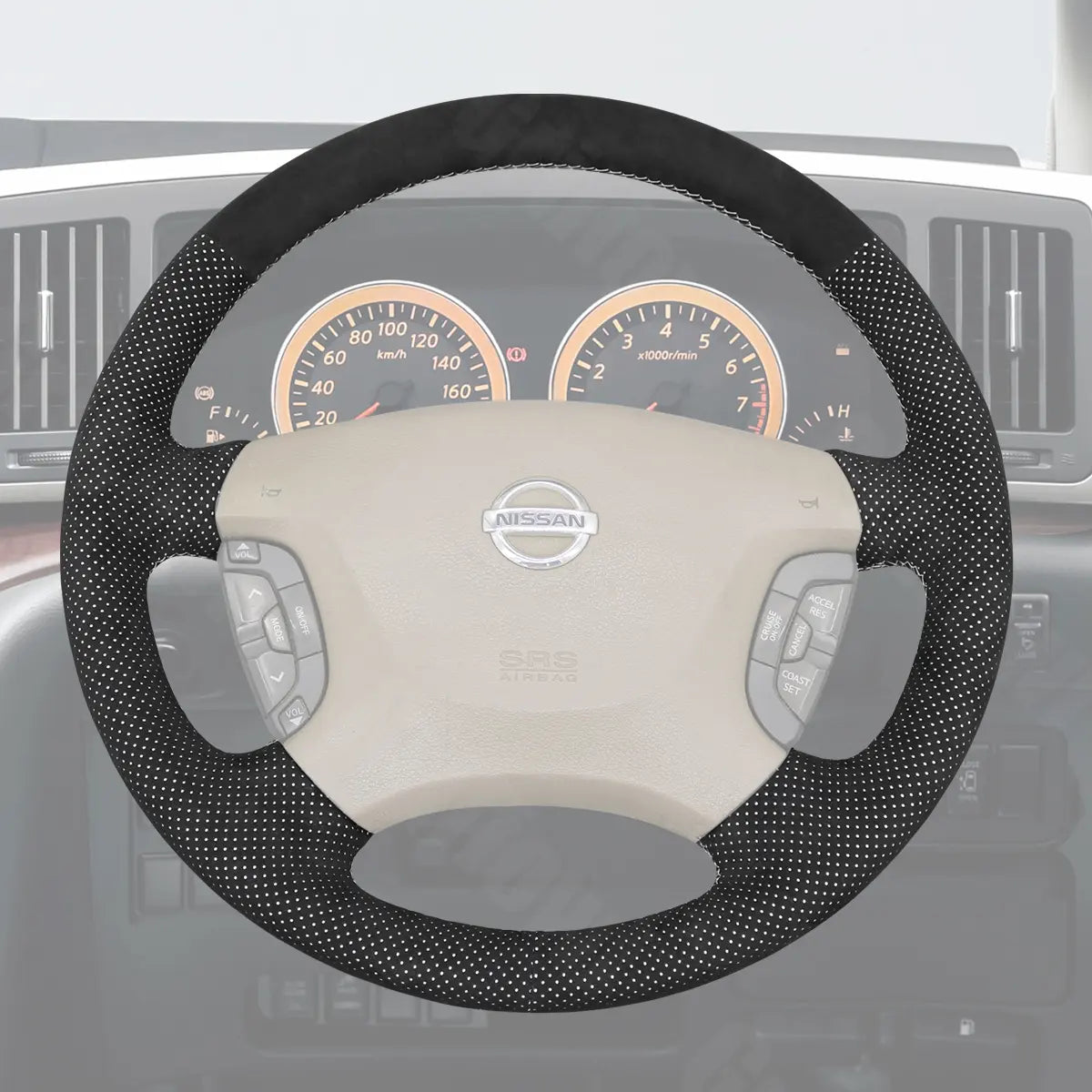 Griffowl Steering Wheel Cover for Customized Sedan Nissan Maxima 2000-2003. Perfect grip with our steering wheel wrap and custom interior touch.
