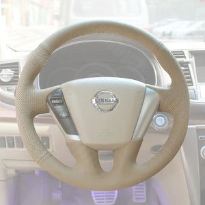 Griffowl Steering Wheel Cover for Customized Sedan Nissan Maxima A35 Teana 2008-2013. Hand-sewn kit for drivers seeking precision and comfort.

