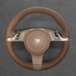 Griffowl Steering Wheel Cover for Customized Sedan Porsche Panamera 2010-2016. Griffowl's interior mod with hand-sewn DIY steering wheel kit.