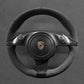 Griffowl Steering Wheel Cover for Customized Sedan Porsche Panamera 2010-2016. Griffowl's interior mod with hand-sewn DIY steering wheel kit.