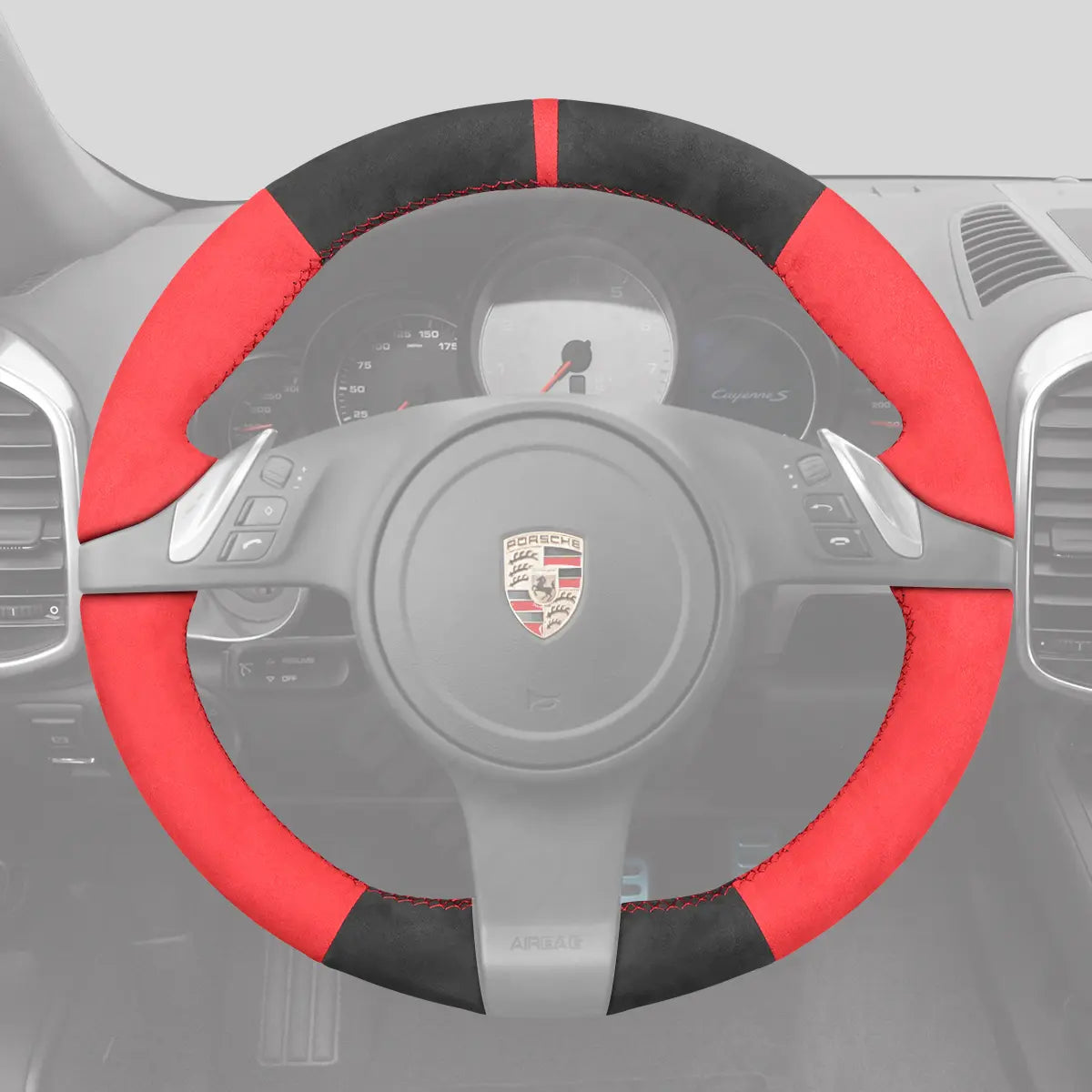 Griffowl Steering Wheel Cover for Customized Sedan Porsche Panamera 2010-2016. Griffowl's interior mod with hand-sewn DIY steering wheel kit.
