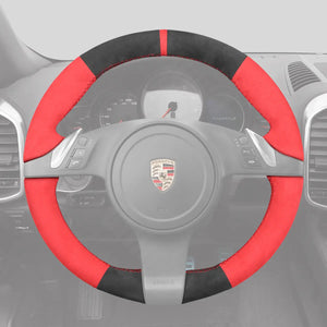 Griffowl Steering Wheel Cover for Customized Sedan Porsche Panamera 2010-2016. Griffowl's interior mod with hand-sewn DIY steering wheel kit.
