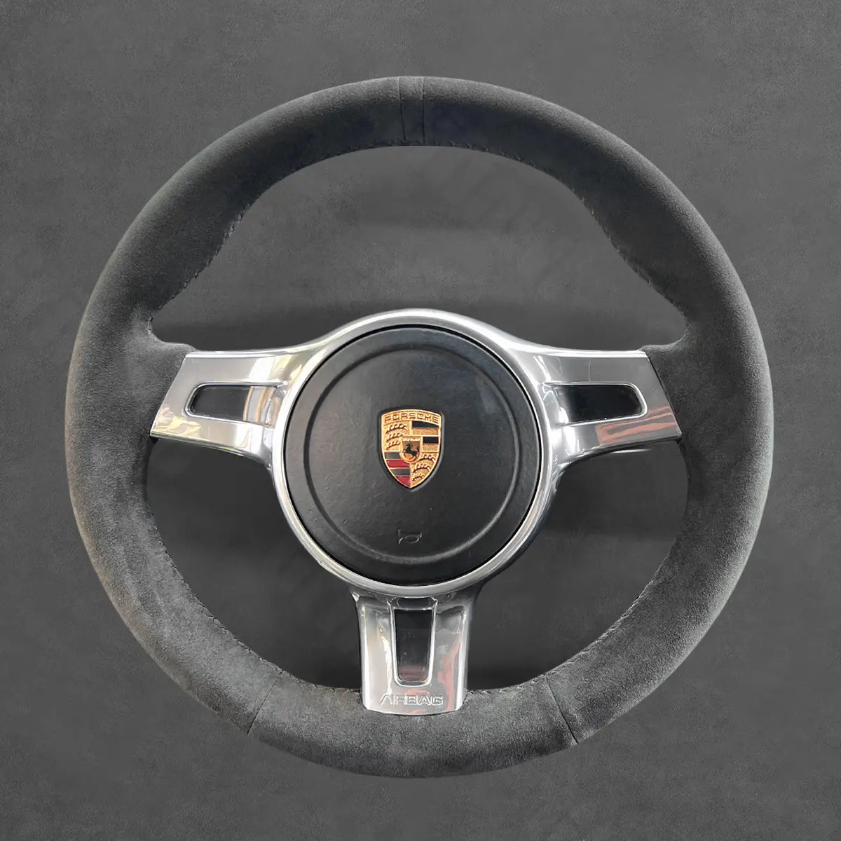Griffowl Steering Wheel Cover for Customized Sedan Porsche Panamera 2013-2016. Griffowl's interior mod with hand-sewn DIY steering wheel kit.