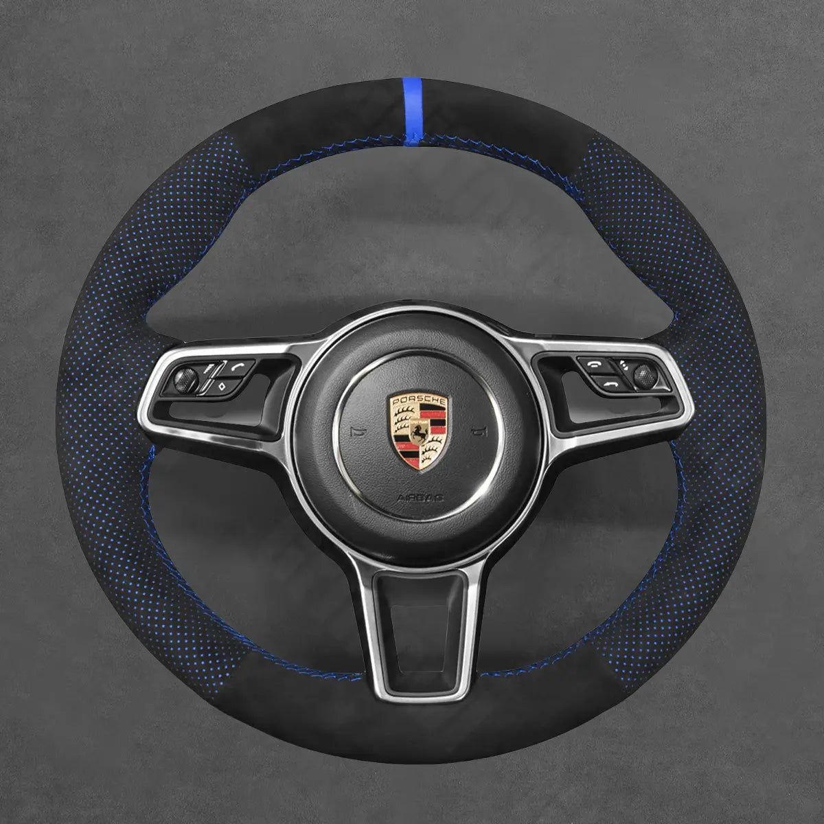 Griffowl Steering Wheel Cover for Customized Sedan Porsche Panamera 2016-2020. Griffowl's interior mod with hand-sewn DIY steering wheel kit.