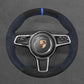 Griffowl Steering Wheel Cover for Customized Sedan Porsche Panamera 2016-2020. Griffowl's interior mod with hand-sewn DIY steering wheel kit.