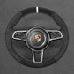 Griffowl Steering Wheel Cover for Customized Sedan Porsche Panamera 2016-2020. Griffowl's interior mod with hand-sewn DIY steering wheel kit.