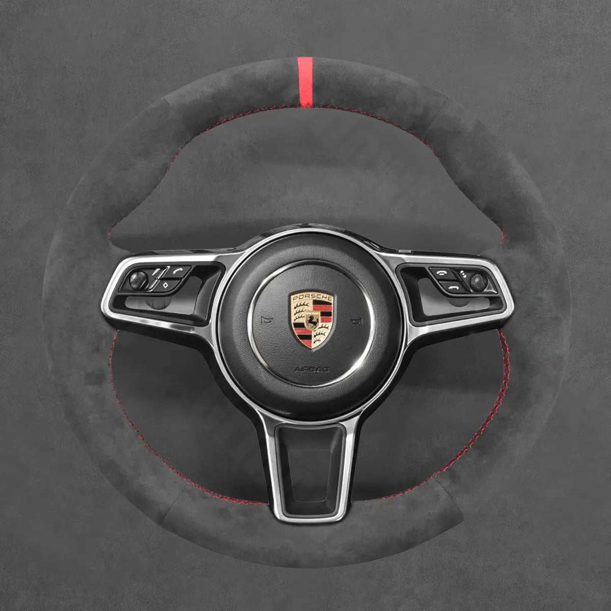 Griffowl Steering Wheel Cover for Customized Sedan Porsche Panamera 2016-2020. Griffowl's interior mod with hand-sewn DIY steering wheel kit.
