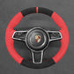 Griffowl Steering Wheel Cover for Customized Sedan Porsche Panamera 2016-2020. Griffowl's interior mod with hand-sewn DIY steering wheel kit.