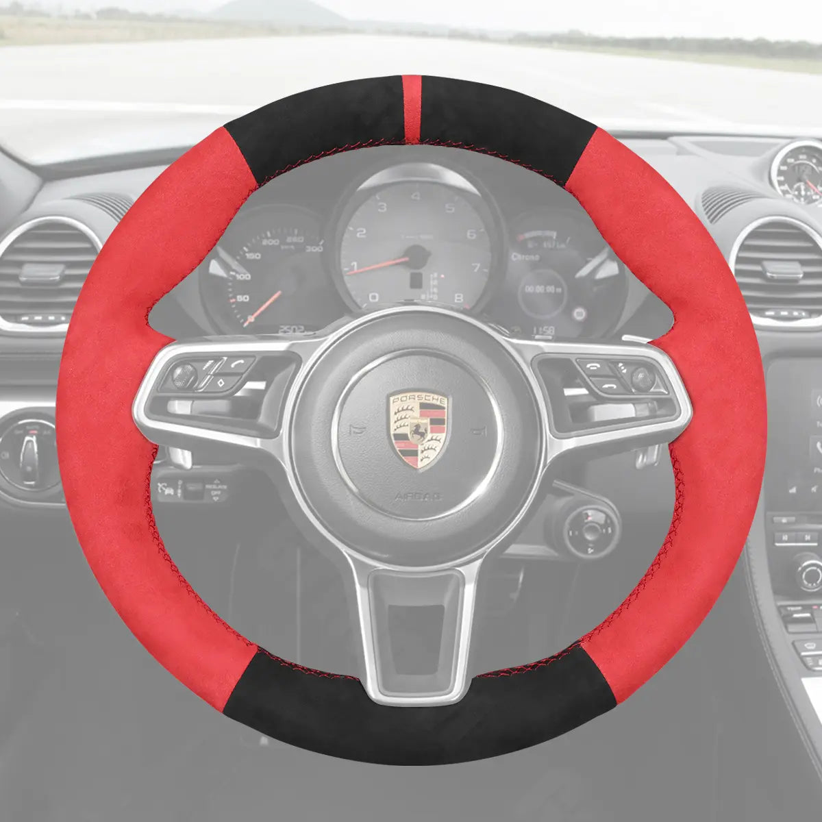 Griffowl Steering Wheel Cover for Customized Sedan Porsche Panamera 2016-2020. Griffowl's interior mod with hand-sewn DIY steering wheel kit.