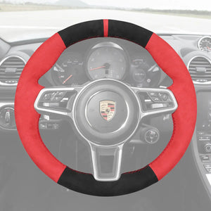 Griffowl Steering Wheel Cover for Customized Sedan Porsche Panamera 2016-2020. Griffowl's interior mod with hand-sewn DIY steering wheel kit.