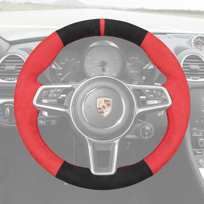Griffowl Steering Wheel Cover for Customized Sedan Porsche Panamera 2016-2020. Griffowl's interior mod with hand-sewn DIY steering wheel kit.