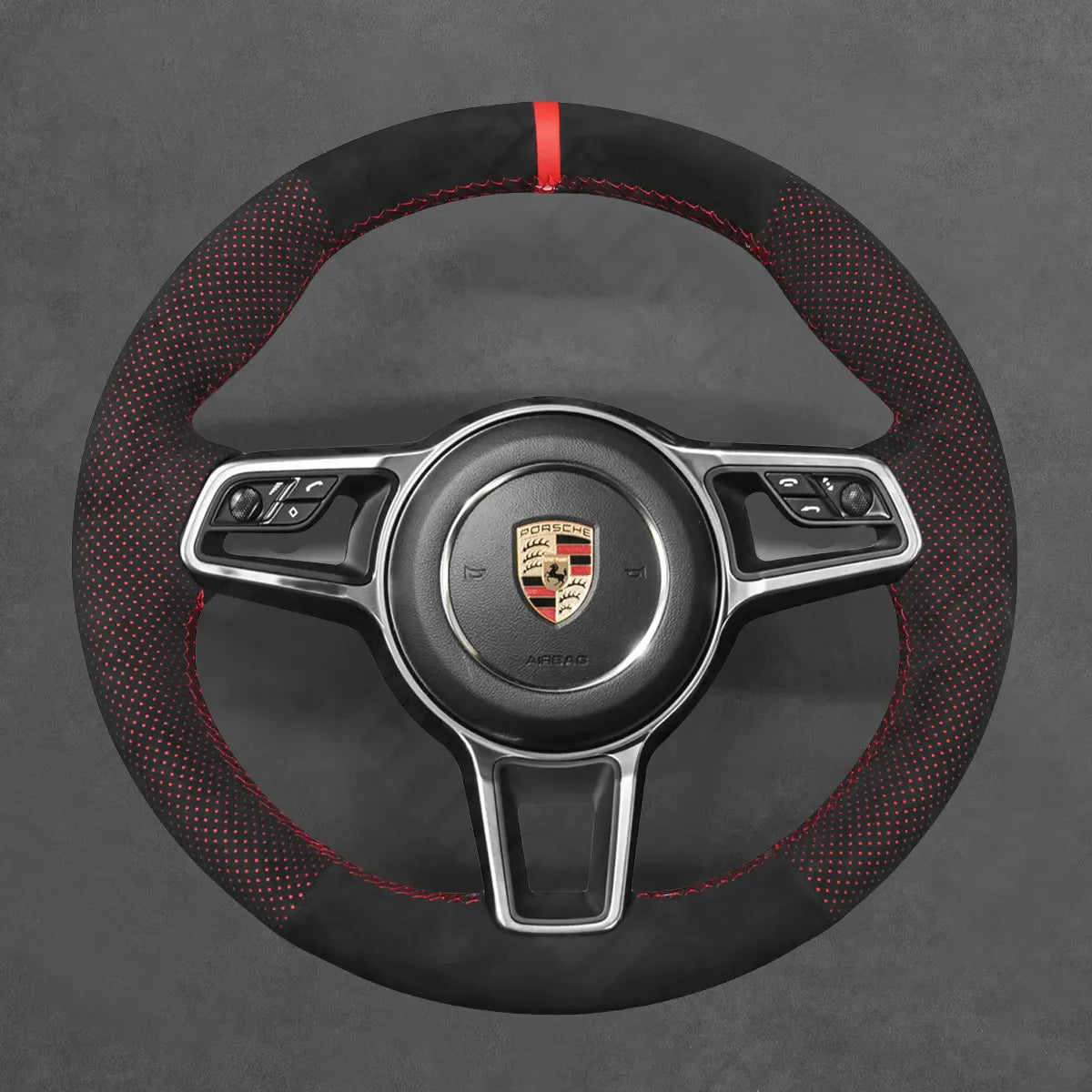 Griffowl Steering Wheel Cover for Customized Sedan Porsche Panamera 2016-2020. Griffowl's interior mod with hand-sewn DIY steering wheel kit.