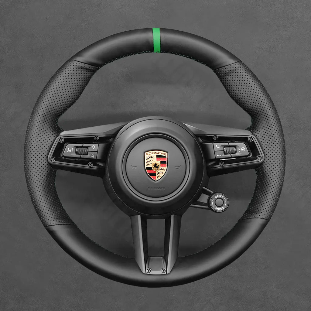 Griffowl Steering Wheel Cover for Customized Sedan Porsche Panamera Taycan 2021-2025. Hand-sewn kit for drivers seeking precision and comfort.