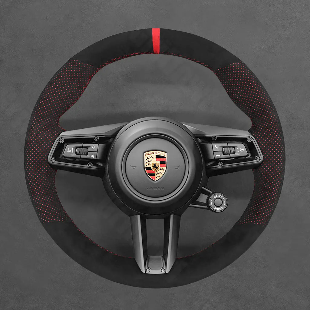 Griffowl Steering Wheel Cover for Customized Sedan Porsche Panamera Taycan 2021-2025. Hand-sewn kit for drivers seeking precision and comfort.