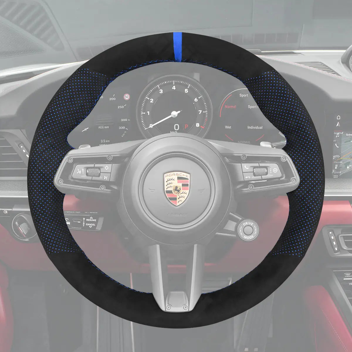 Griffowl Steering Wheel Cover for Customized Sedan Porsche Panamera Taycan 2021-2025. Hand-sewn kit for drivers seeking precision and comfort.