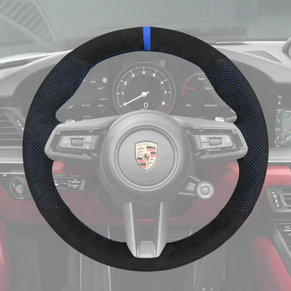 Griffowl Steering Wheel Cover for Customized Sedan Porsche Panamera Taycan 2021-2025. Hand-sewn kit for drivers seeking precision and comfort.