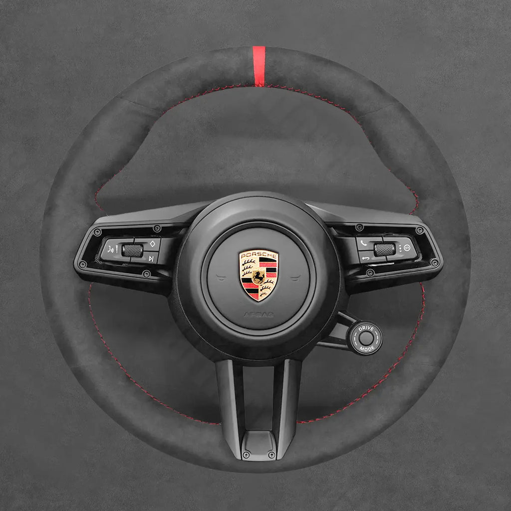 Griffowl Steering Wheel Cover for Customized Sedan Porsche Panamera Taycan 2021-2025. Hand-sewn kit for drivers seeking precision and comfort.