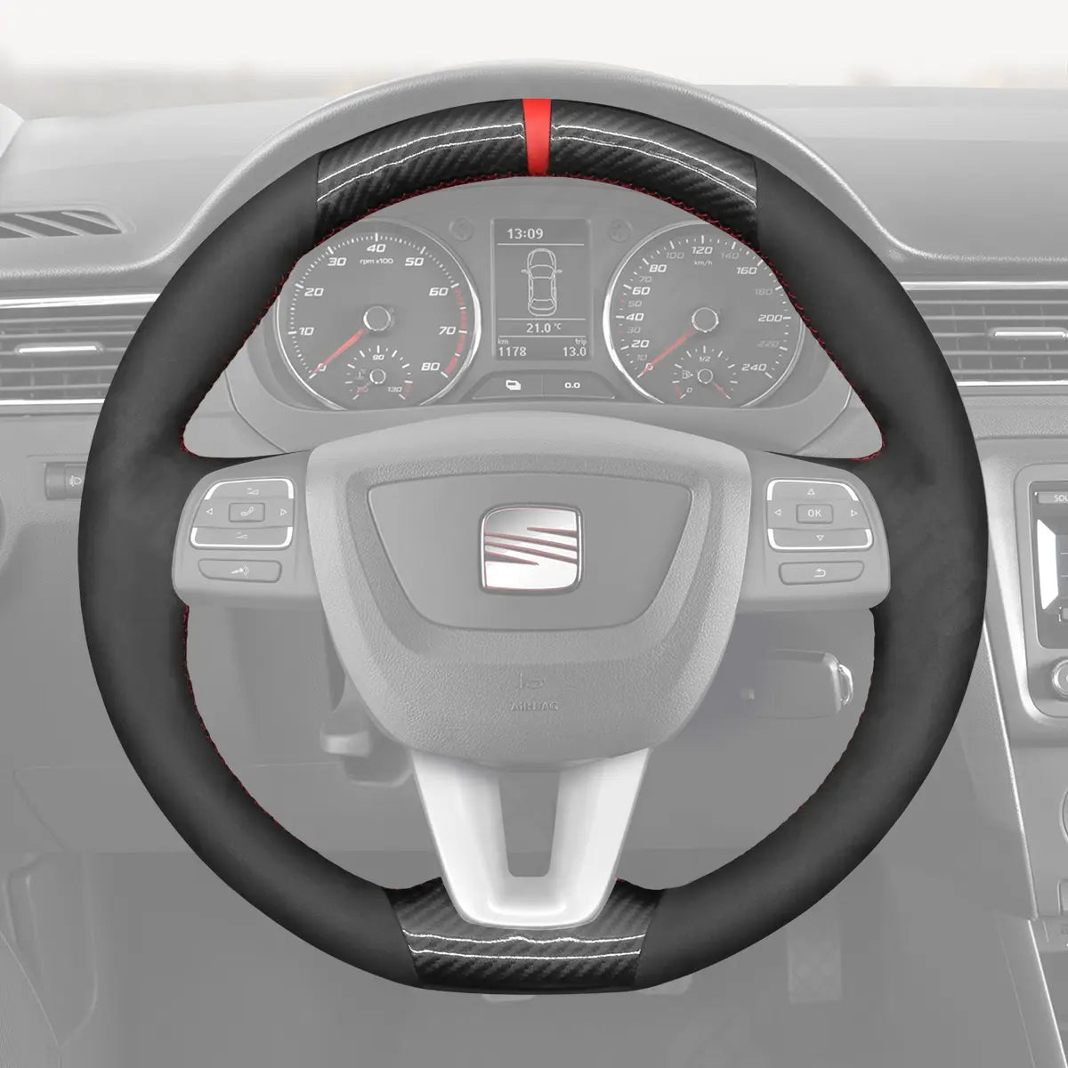 Griffowl Steering Wheel Cover for Customized Sedan Seat Toledo 2009-2012. Perfect grip with our steering wheel wrap and custom interior touch.
