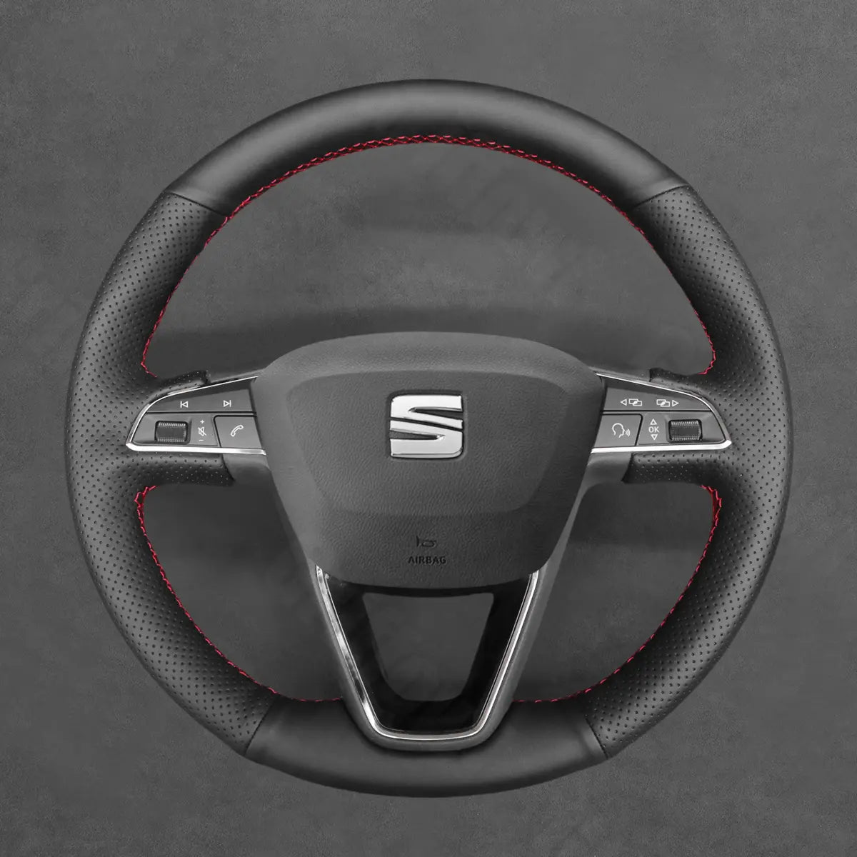 Griffowl Steering Wheel Cover for Customized Sedan Seat Toledo 2014-2015. Perfect grip with our steering wheel wrap and custom interior touch.
