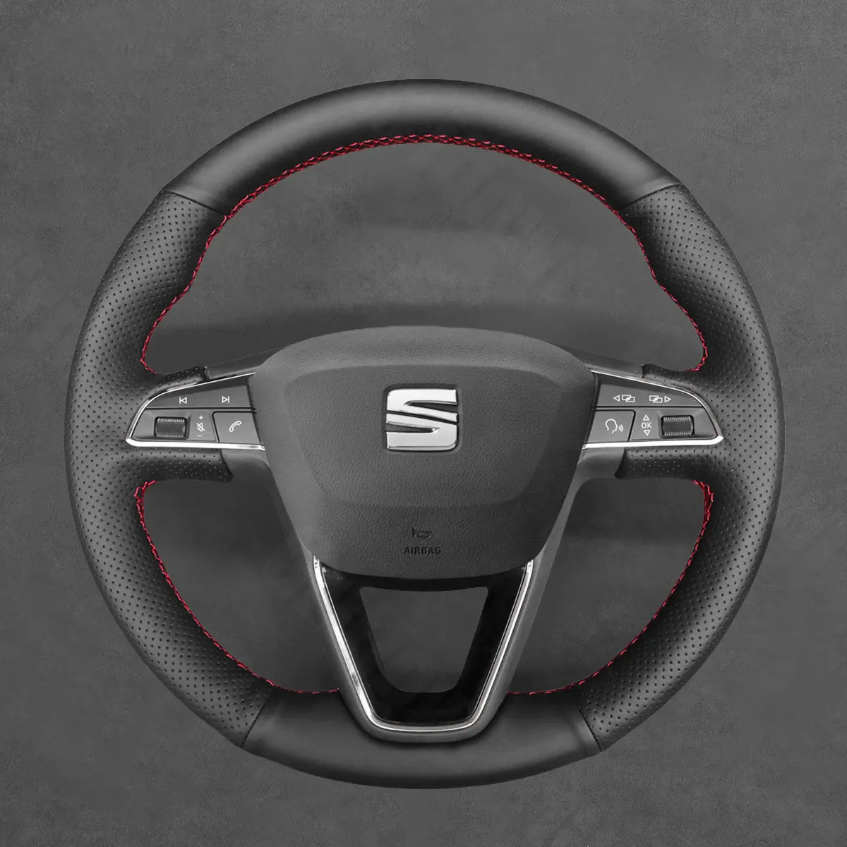 Griffowl Steering Wheel Cover for Customized Sedan Seat Toledo 2014-2019. Perfect grip with our steering wheel wrap and custom interior touch.
