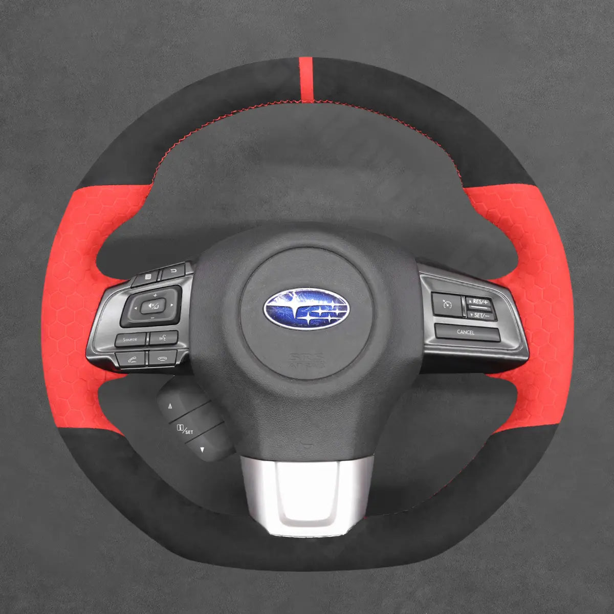 Griffowl Steering Wheel Cover for Customized Sedan Subaru WRX STI 2015-2021. Perfect grip with our steering wheel wrap and custom interior touch.
