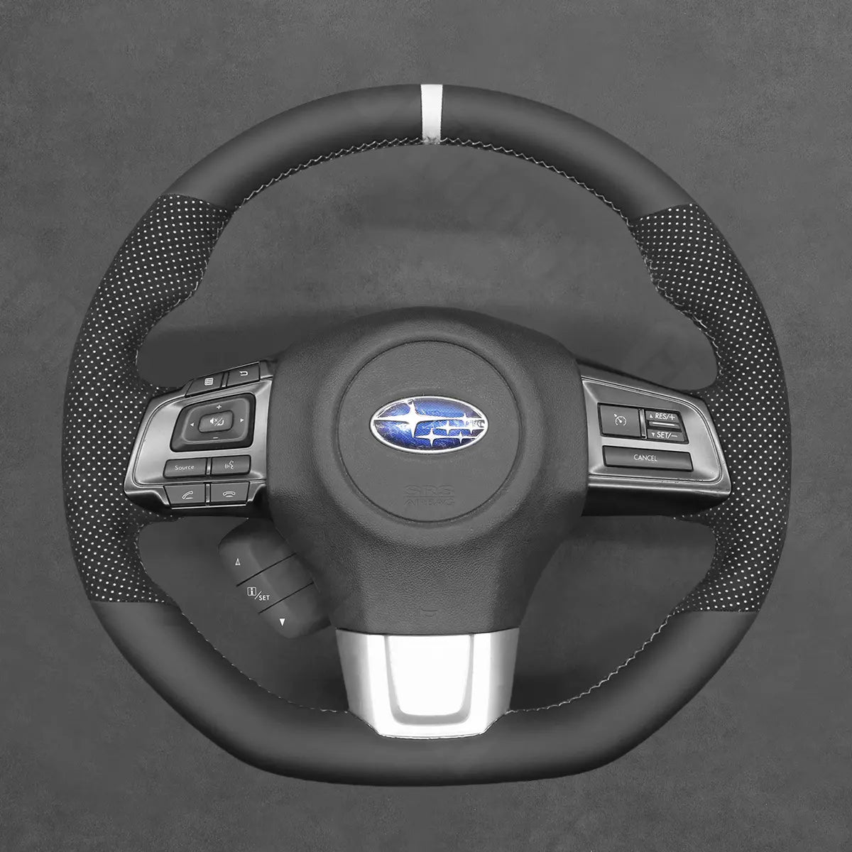 Griffowl Steering Wheel Cover for Customized Sedan Subaru WRX STI 2015-2021. Perfect grip with our steering wheel wrap and custom interior touch.

