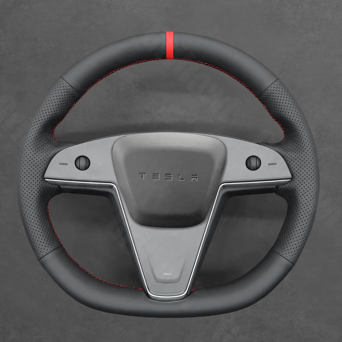 Griffowl Steering Wheel Cover for Customized Sedan Tesla Model S 2021-2025 Round Steering Wheel. Hand-sewn DIY kit blends grip, function, and style inside.
