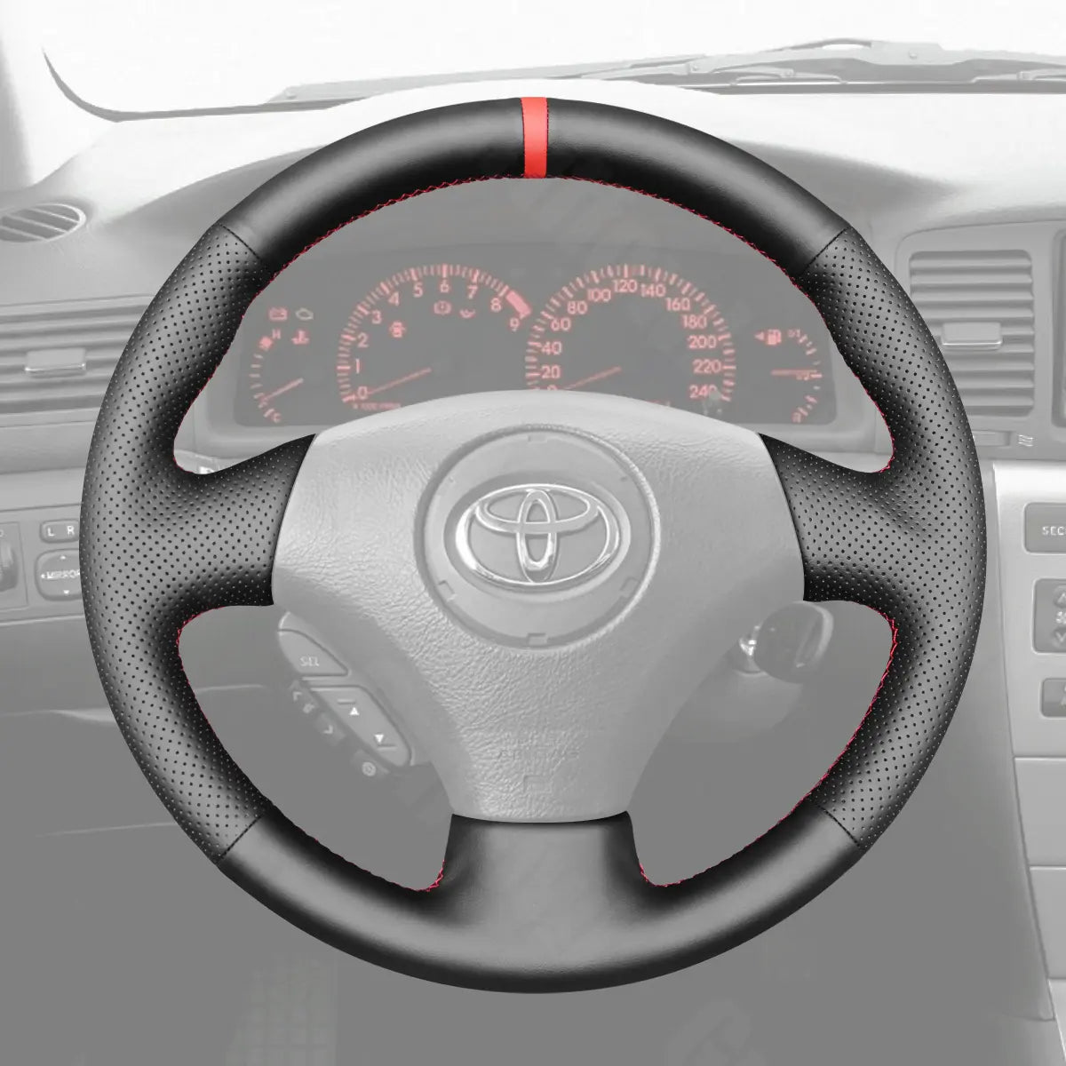 Griffowl Steering Wheel Cover for Customized Sedan Toyota Corolla Verso 2002-2004. For refined interior upgrades using our wrap and stitch kit.