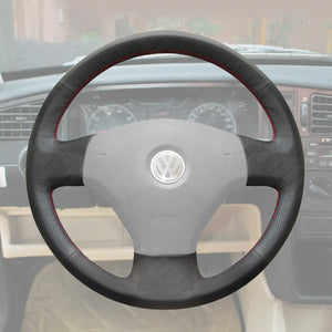 Griffowl Steering Wheel Cover for Customized Sedan Volkswagen VW Jetta 5 2006-2010. Hand-sewn kit for drivers seeking precision and comfort.
