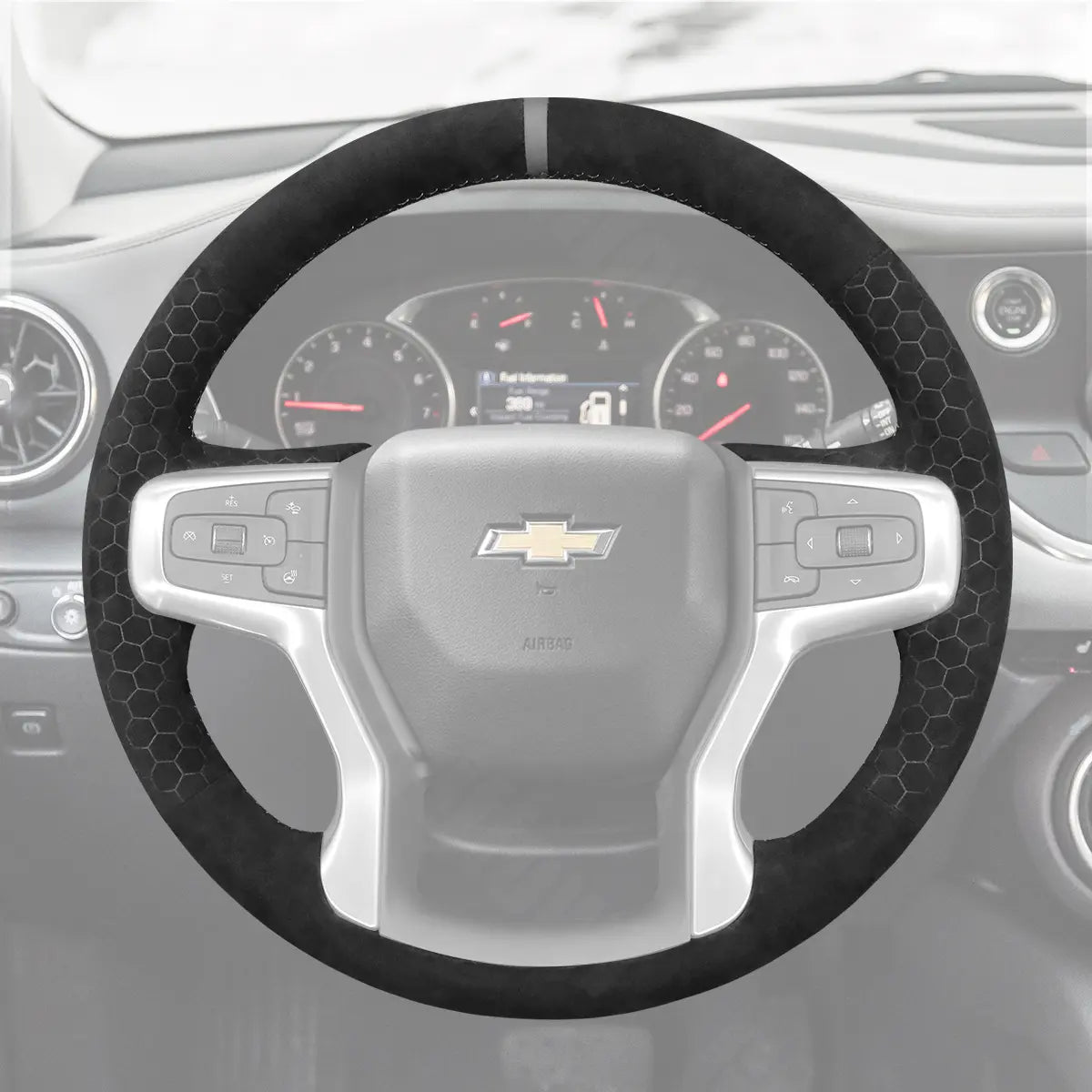 Griffowl Steering Wheel Cover for DIY Pickup Chevrolet Chevy Silverado 1500 2500 3500 2020-2025. Hand-sewn DIY kit blends grip, function, and style inside.
