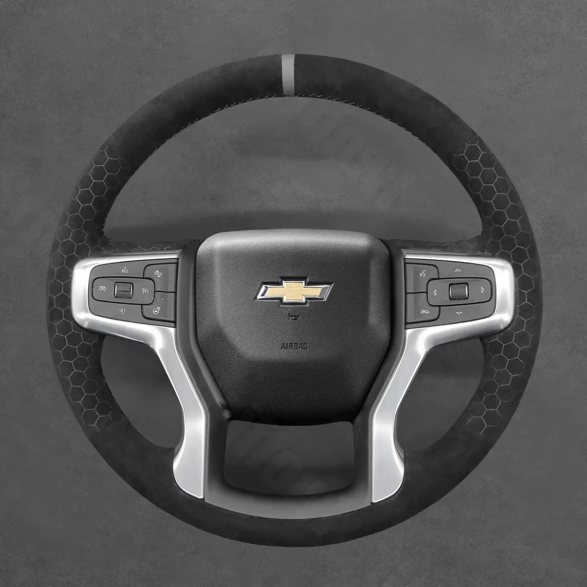 Griffowl Steering Wheel Cover for DIY Pickup Chevrolet Chevy Silverado 1500 2500 3500 2020-2025. Hand-sewn DIY kit blends grip, function, and style inside.
