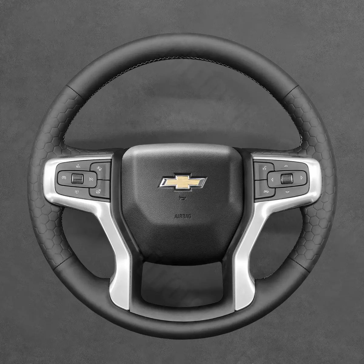 Griffowl Steering Wheel Cover for DIY Pickup Chevrolet Chevy Silverado 1500 2500 3500 2020-2025. Hand-sewn DIY kit blends grip, function, and style inside.
