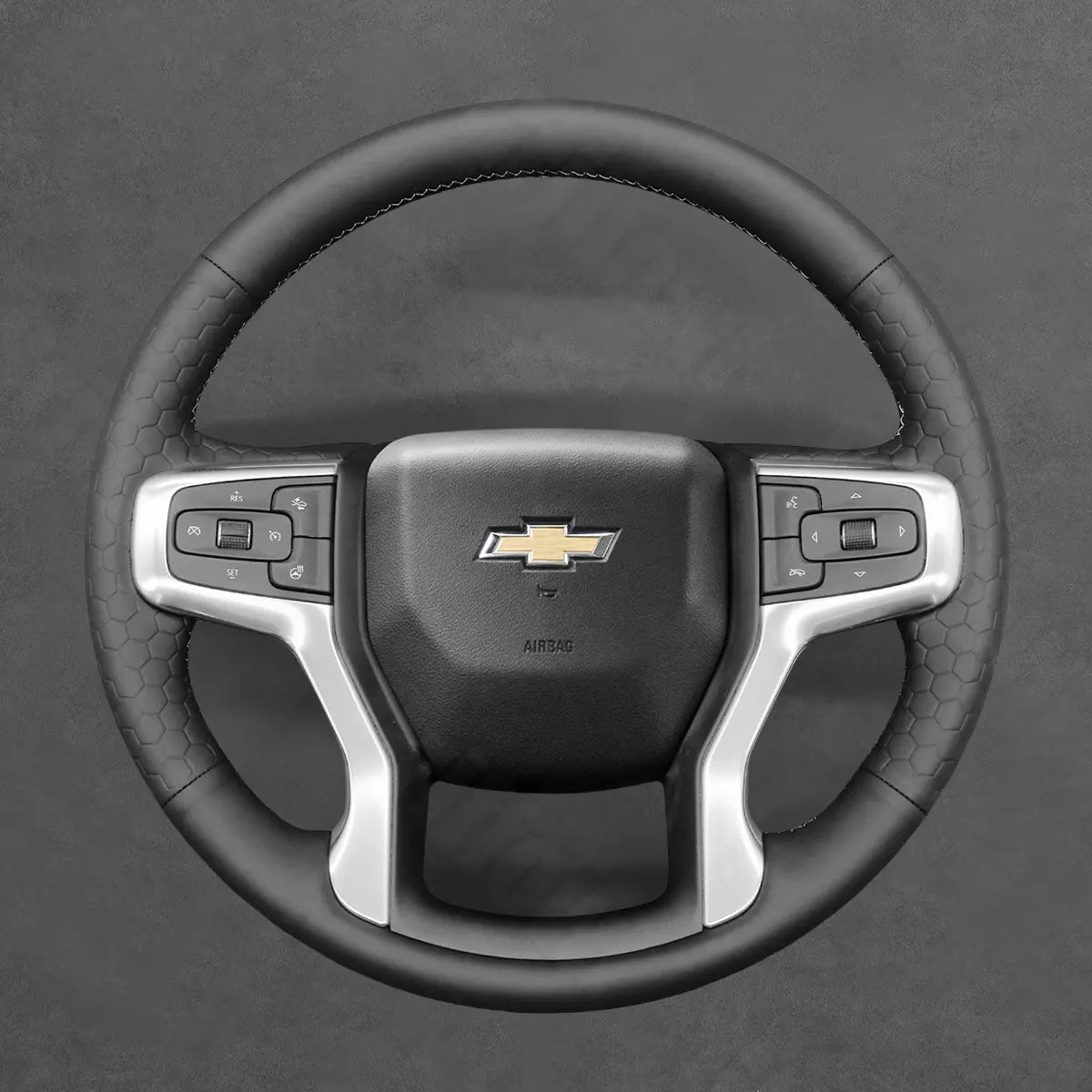 Griffowl Steering Wheel Cover for DIY Pickup Chevrolet Chevy Silverado 1500 2500 3500 2020-2025. Hand-sewn DIY kit blends grip, function, and style inside.
