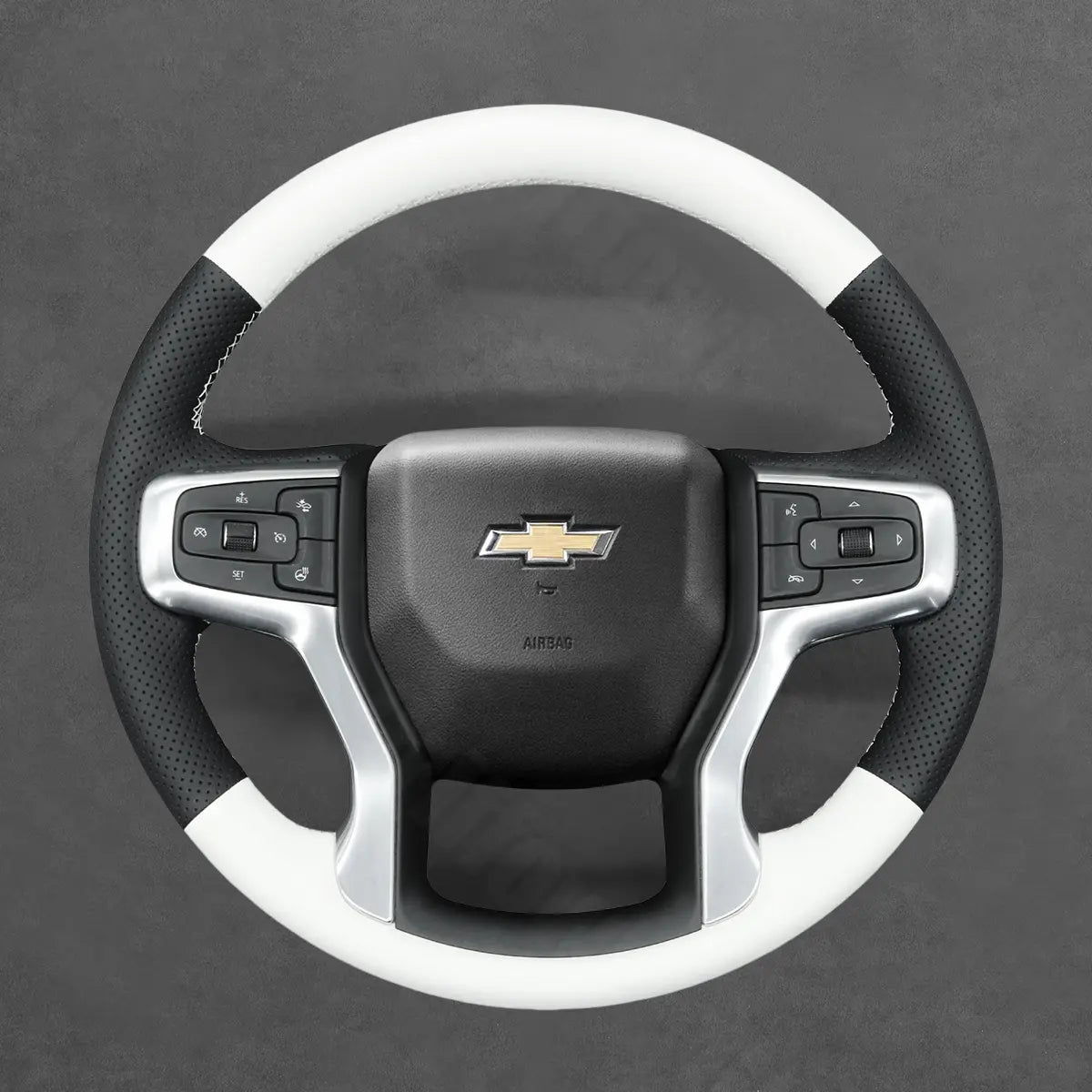 Griffowl Steering Wheel Cover for DIY Pickup Chevrolet Chevy Silverado 1500 2500 3500 2020-2025. Hand-sewn DIY kit blends grip, function, and style inside.
