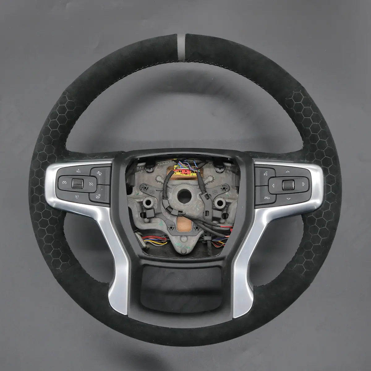 Griffowl Steering Wheel Cover for DIY Pickup Chevrolet Chevy Silverado 1500 2500 3500 2020-2025. Hand-sewn DIY kit blends grip, function, and style inside.
