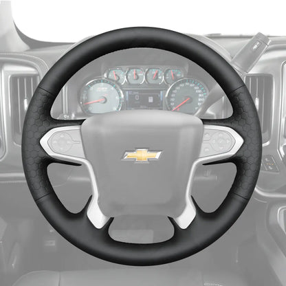 Griffowl Steering Wheel Cover for DIY Pickup Chevrolet Chevy Silverado 1500 LD 2500 3500 4500HD 5500HD 6500HD 2019-2025. Compact, hand-sewn DIY wrap for quick interior mods and grip upgrade.
