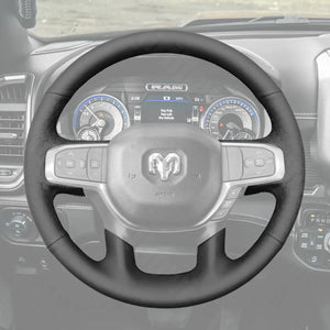 Griffowl Steering Wheel Cover for DIY Pickup Dodge RAM 1500 2500 3500 2019-2025. For refined interior upgrades using our wrap and stitch kit.
