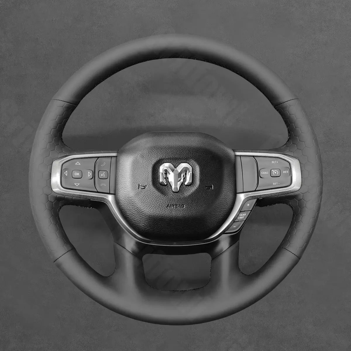Griffowl Steering Wheel Cover for DIY Pickup Dodge RAM 1500 2500 3500 2019-2025. For refined interior upgrades using our wrap and stitch kit.
