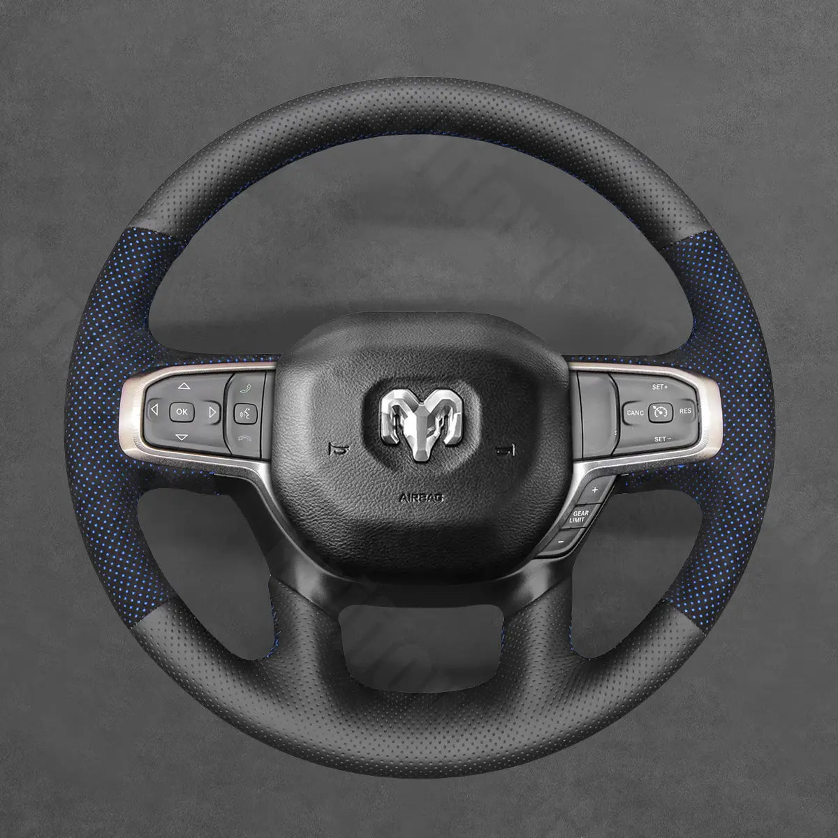 Griffowl Steering Wheel Cover for DIY Pickup Dodge RAM 1500 2500 3500 2019-2025. For refined interior upgrades using our wrap and stitch kit.

