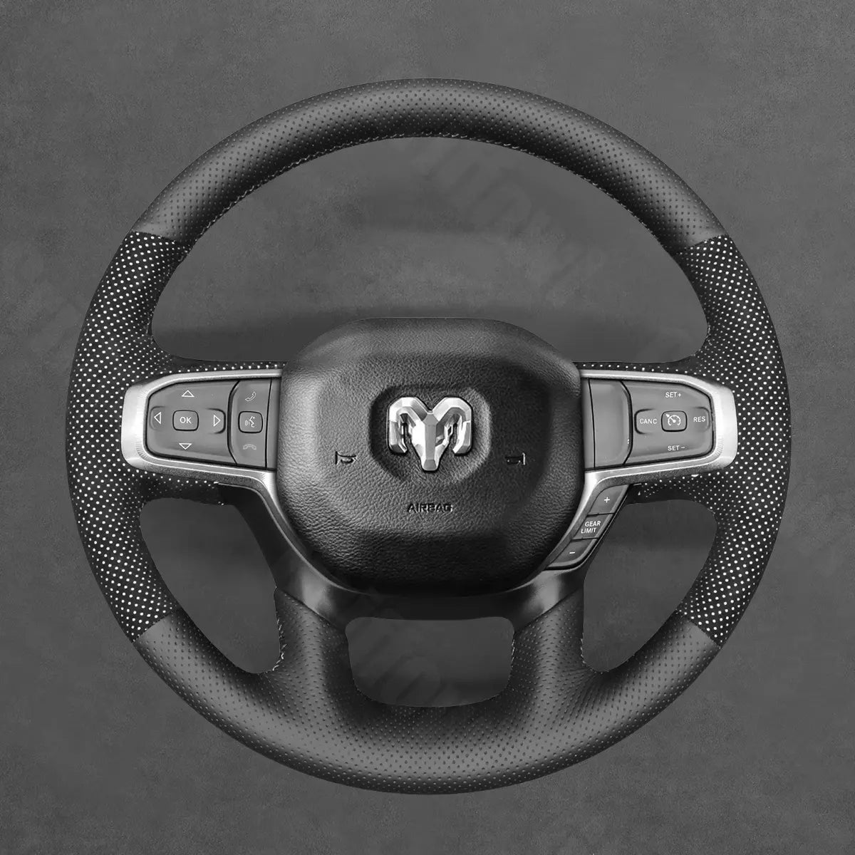 Griffowl Steering Wheel Cover for DIY Pickup Dodge RAM 1500 2500 3500 2019-2025. For refined interior upgrades using our wrap and stitch kit.
