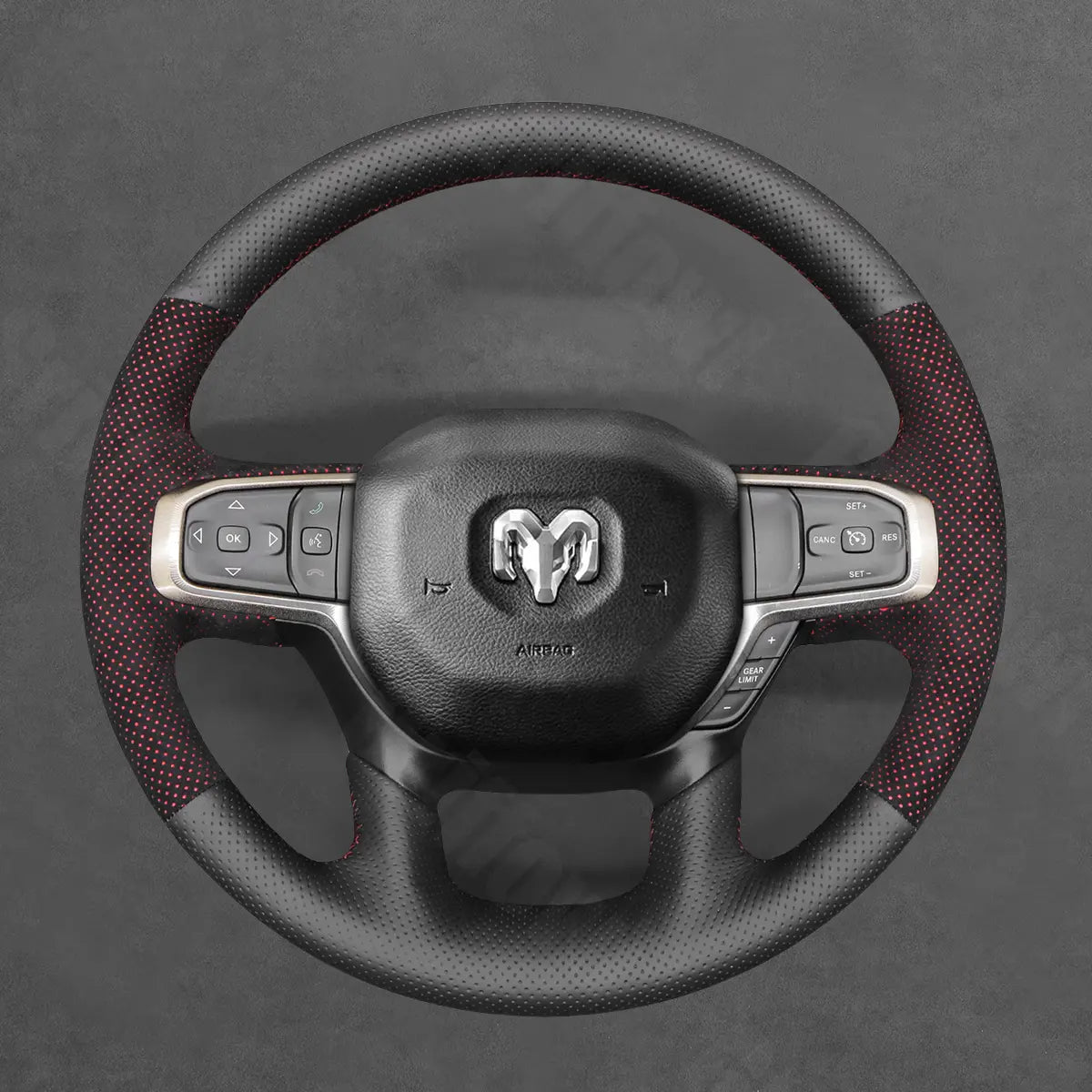 Griffowl Steering Wheel Cover for DIY Pickup Dodge RAM 1500 2500 3500 2019-2025. For refined interior upgrades using our wrap and stitch kit.
