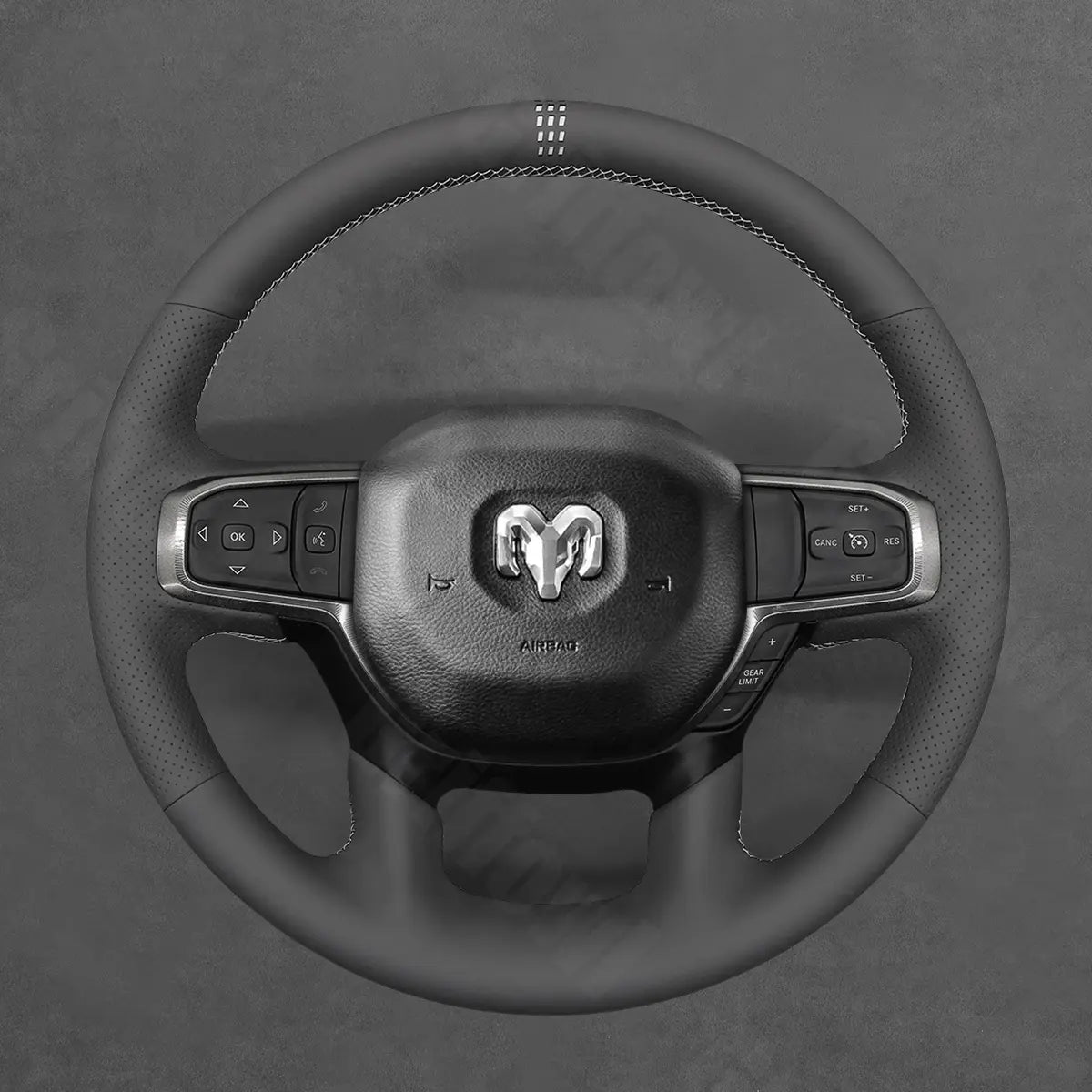 Griffowl Steering Wheel Cover for DIY Pickup Dodge RAM 1500 2500 3500 2019-2025. For refined interior upgrades using our wrap and stitch kit.
