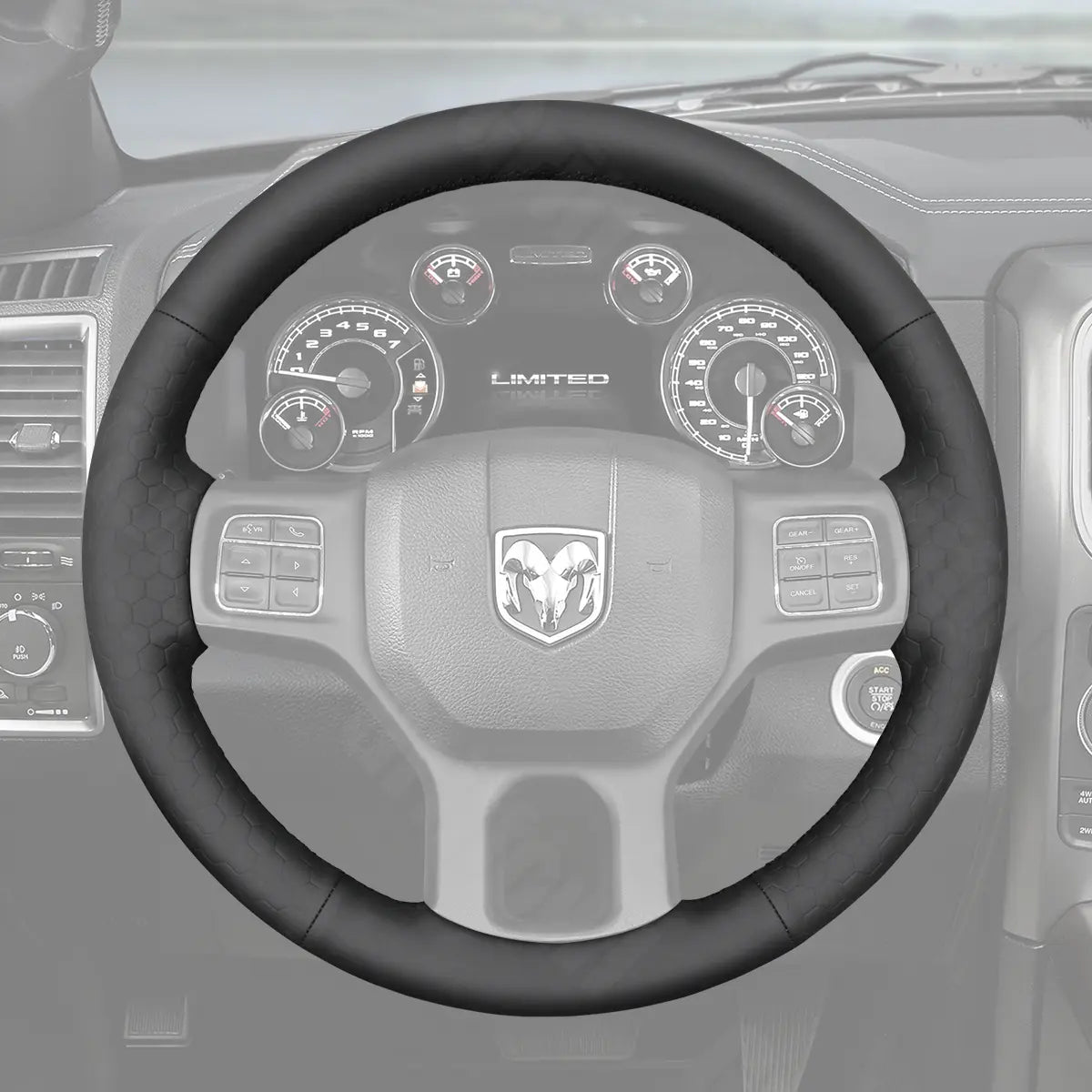 Griffowl Steering Wheel Cover for DIY Pickup Dodge RAM 1500 Classic 2500 3500 5500 2012-2018. Elevate your interior with Griffowl's wrap and stitch kit.
