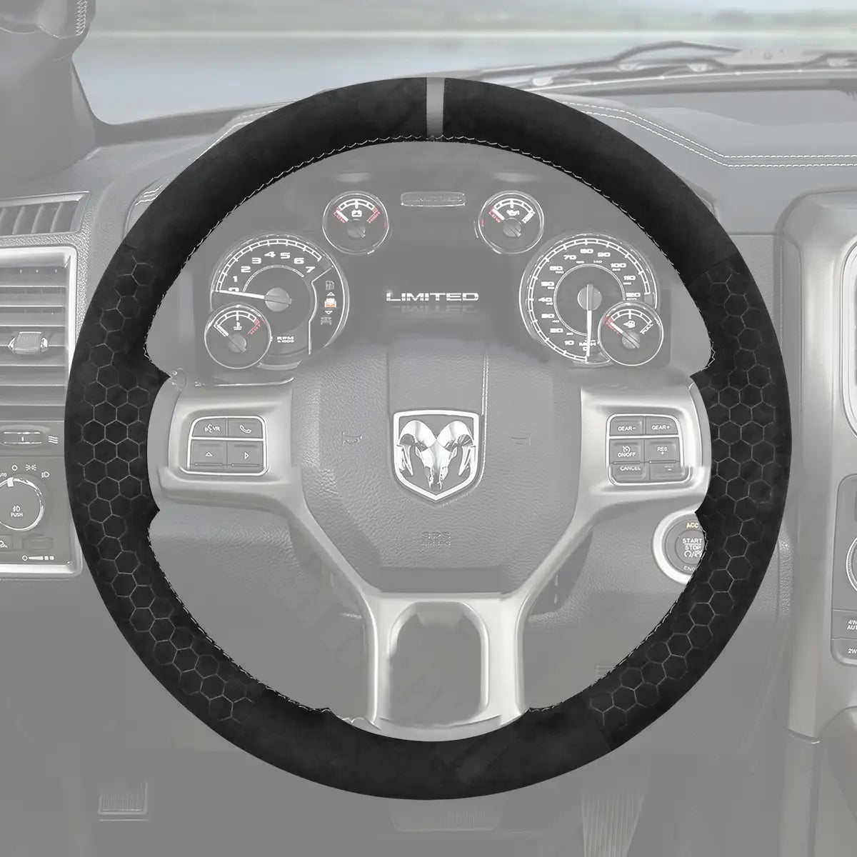 Griffowl Steering Wheel Cover for DIY Pickup Dodge RAM 1500 Classic 2500 3500 5500 2012-2018. Elevate your interior with Griffowl's wrap and stitch kit.
