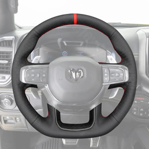 Griffowl Steering Wheel Cover for DIY Pickup Dodge RAM 1500 TRX GT RHO 2021-2025. For refined interior upgrades using our wrap and stitch kit.
