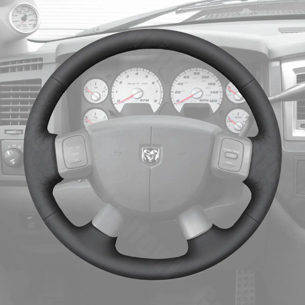 Griffowl Steering Wheel Cover for DIY Pickup Dodge Ram SRT-10 Dakota 1500 2500 3500 2004-2011. Elevate your interior with Griffowl's wrap and stitch kit.
